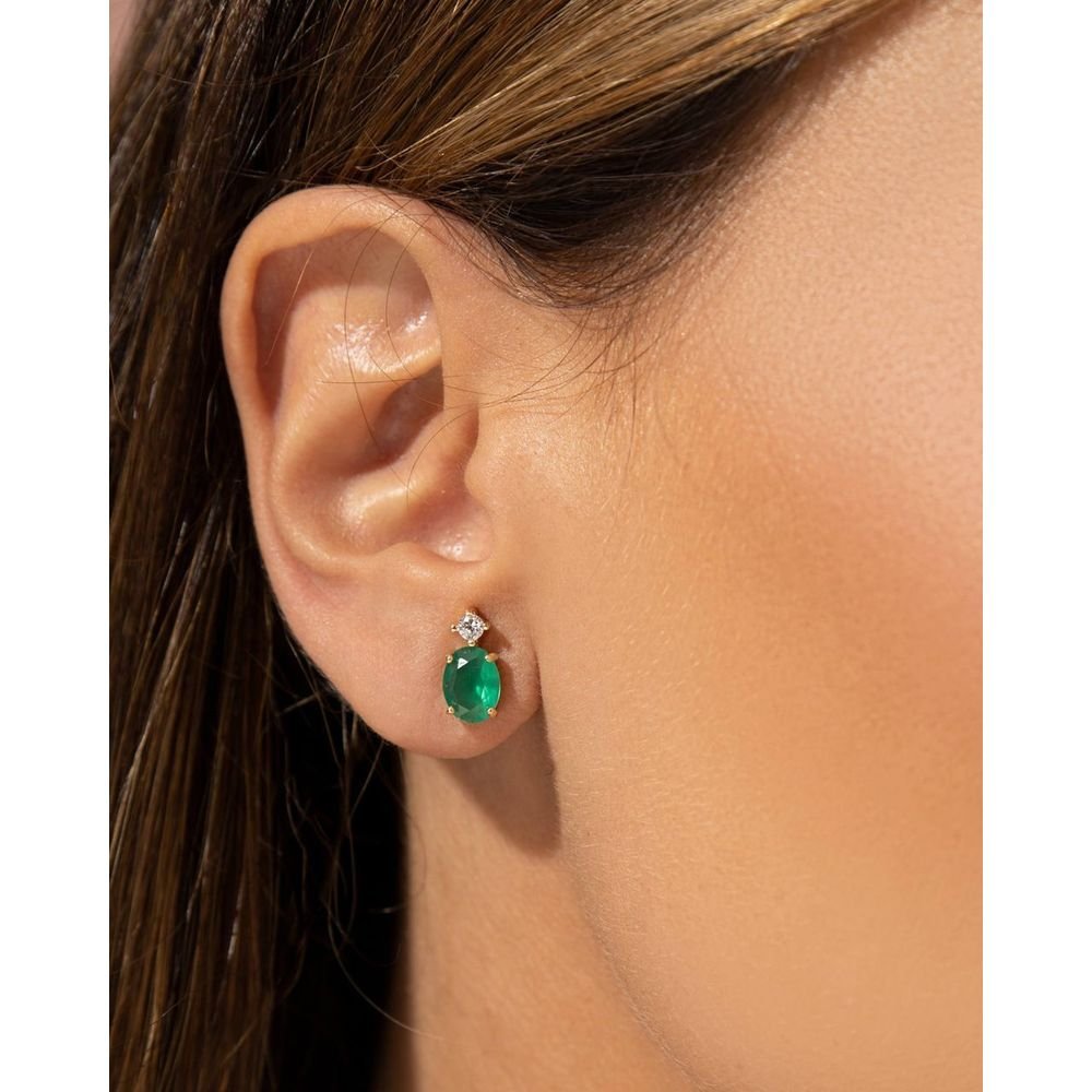 Brinco Cristal Oval Cor Esmeralda com Zircônia Semijoia Dourado/Verde 3