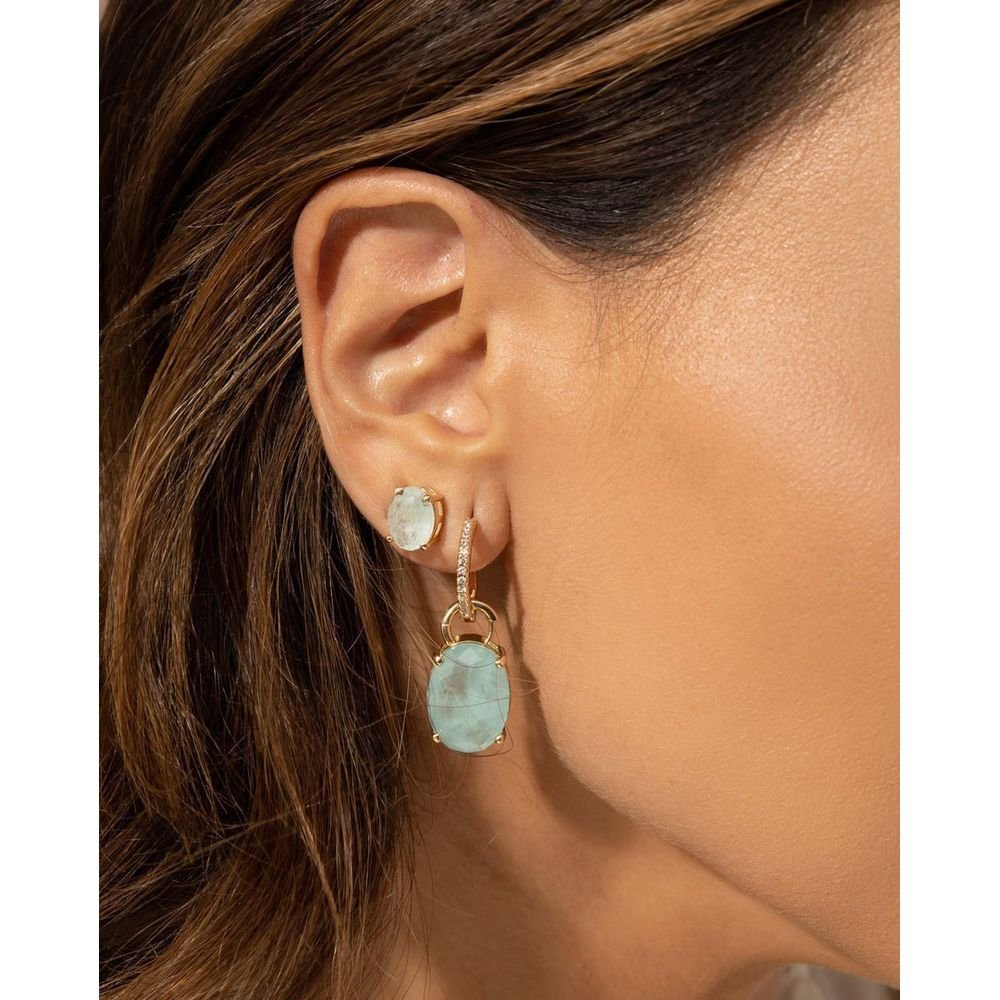 Brinco Argola com Pingente Pedra Oval Turmalina Semijoia Dourado/Verde 2