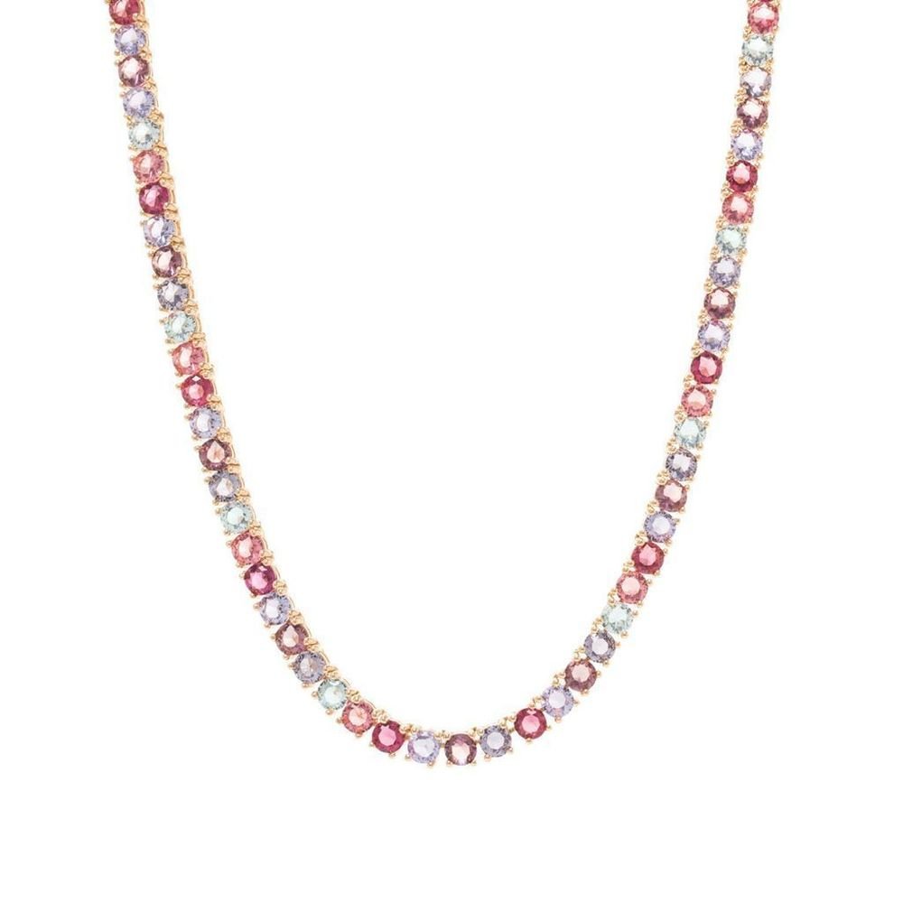 Colar Riviera Cristais Coloridos Semijoia Banho Ouro