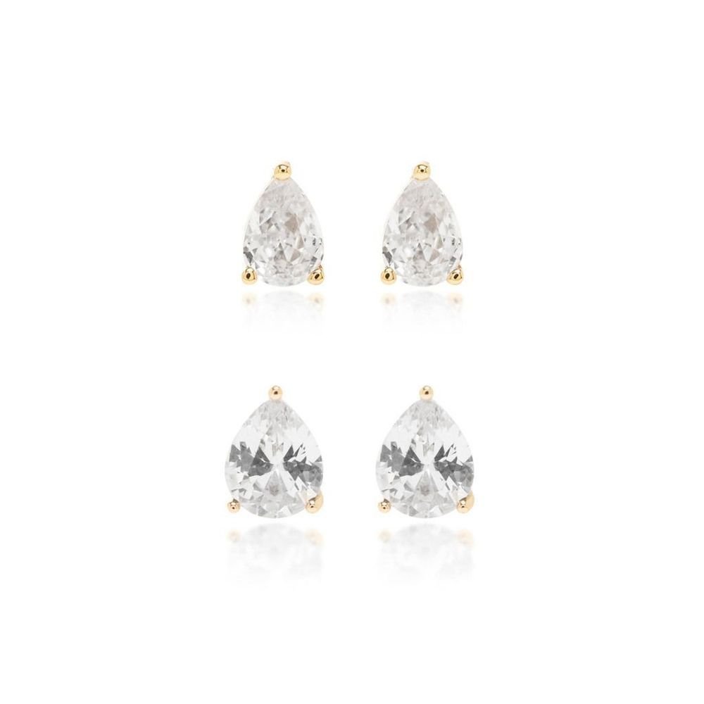 Duo de Brincos Zircônias Gota Semijoia Banho Ouro