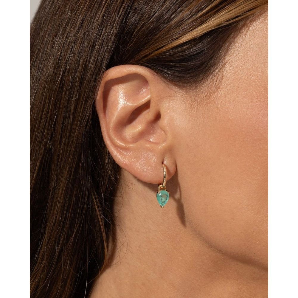 Brinco Argola Com Pingente Pedra Fusion Turmalina Semijoia Dourado 2