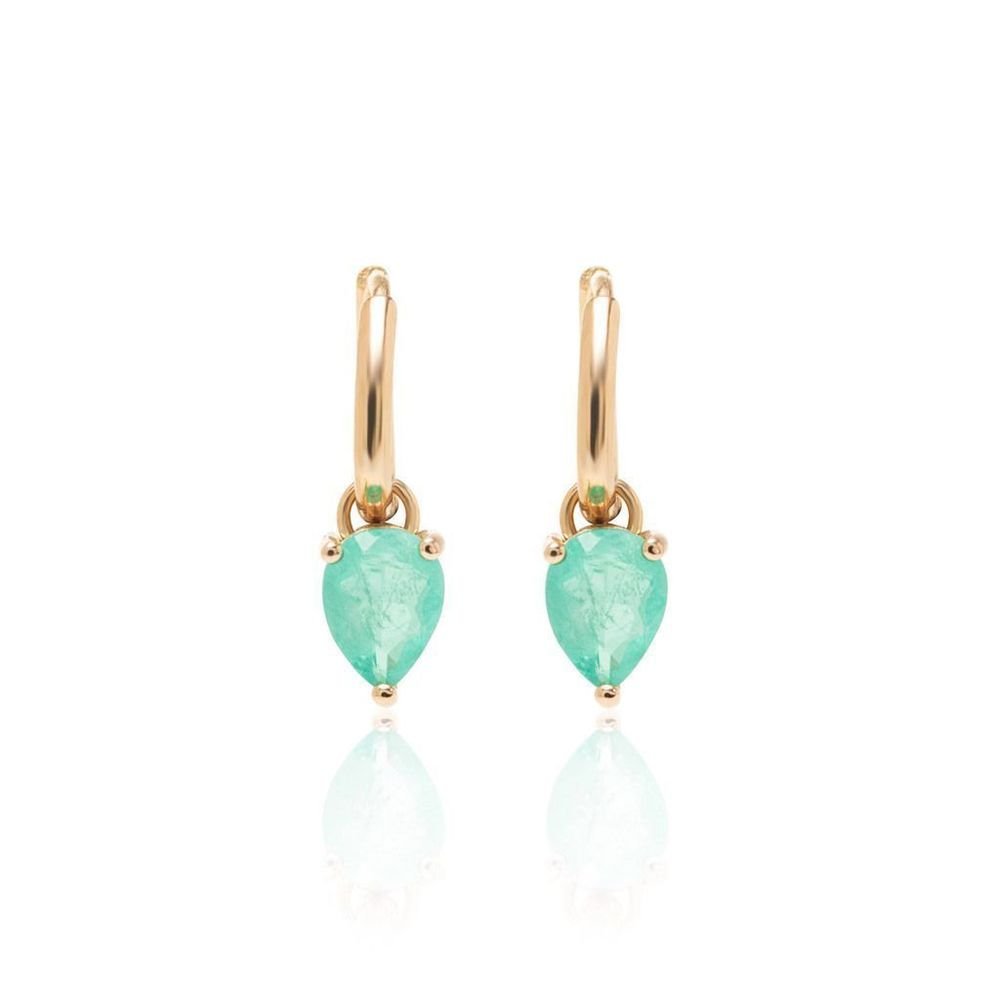 Brinco Argola Com Pingente Pedra Fusion Turmalina Semijoia Dourado 3