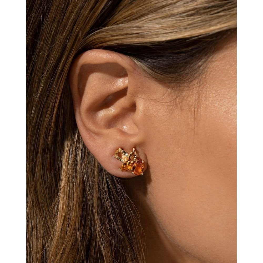 Brinco Cristais Cor Citrino E Fumê Semijoia Dourado 2