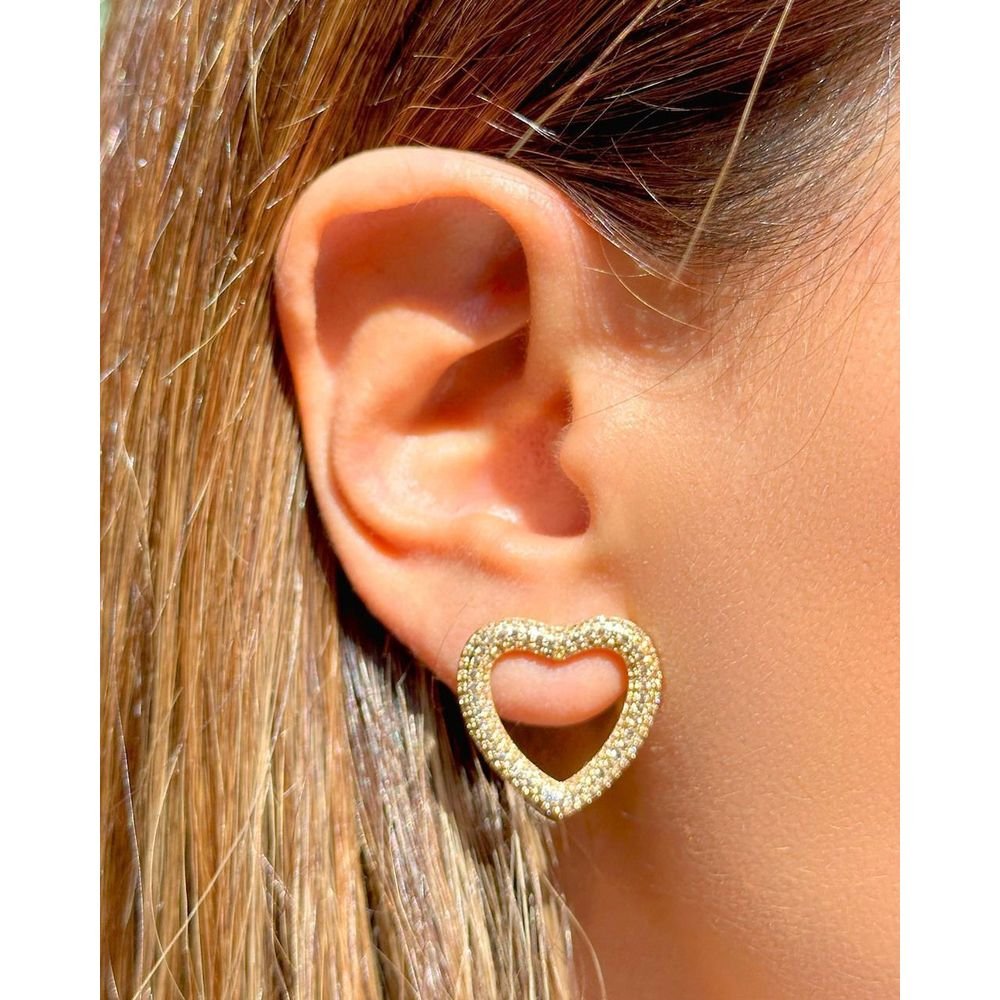 Conjunto Coração Vazado Zircônias Champanhe Semijoia Dourado 3