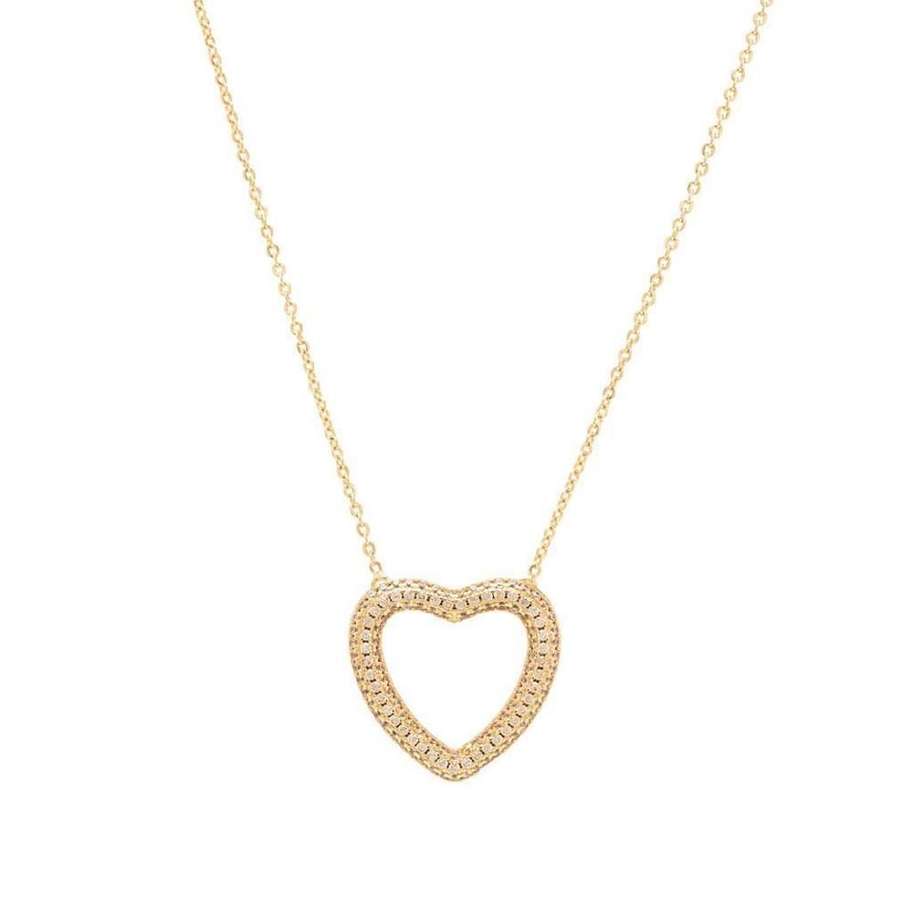 Colar Pingente Coração Vazado Zircônias Champanhe Semijoia