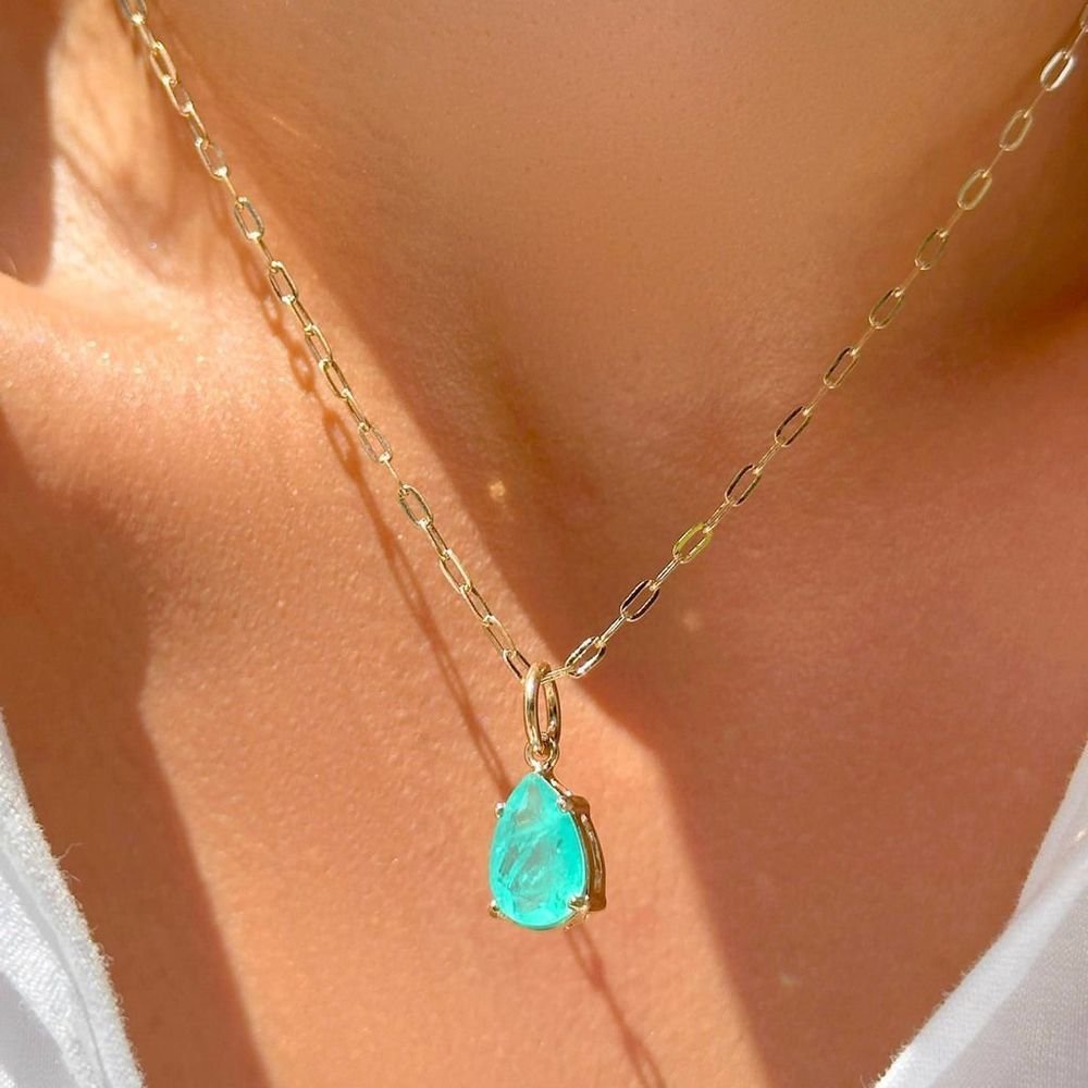 Colar Gota Fusion Turmalina Verde Semijoia Banho Ouro Dourado 2