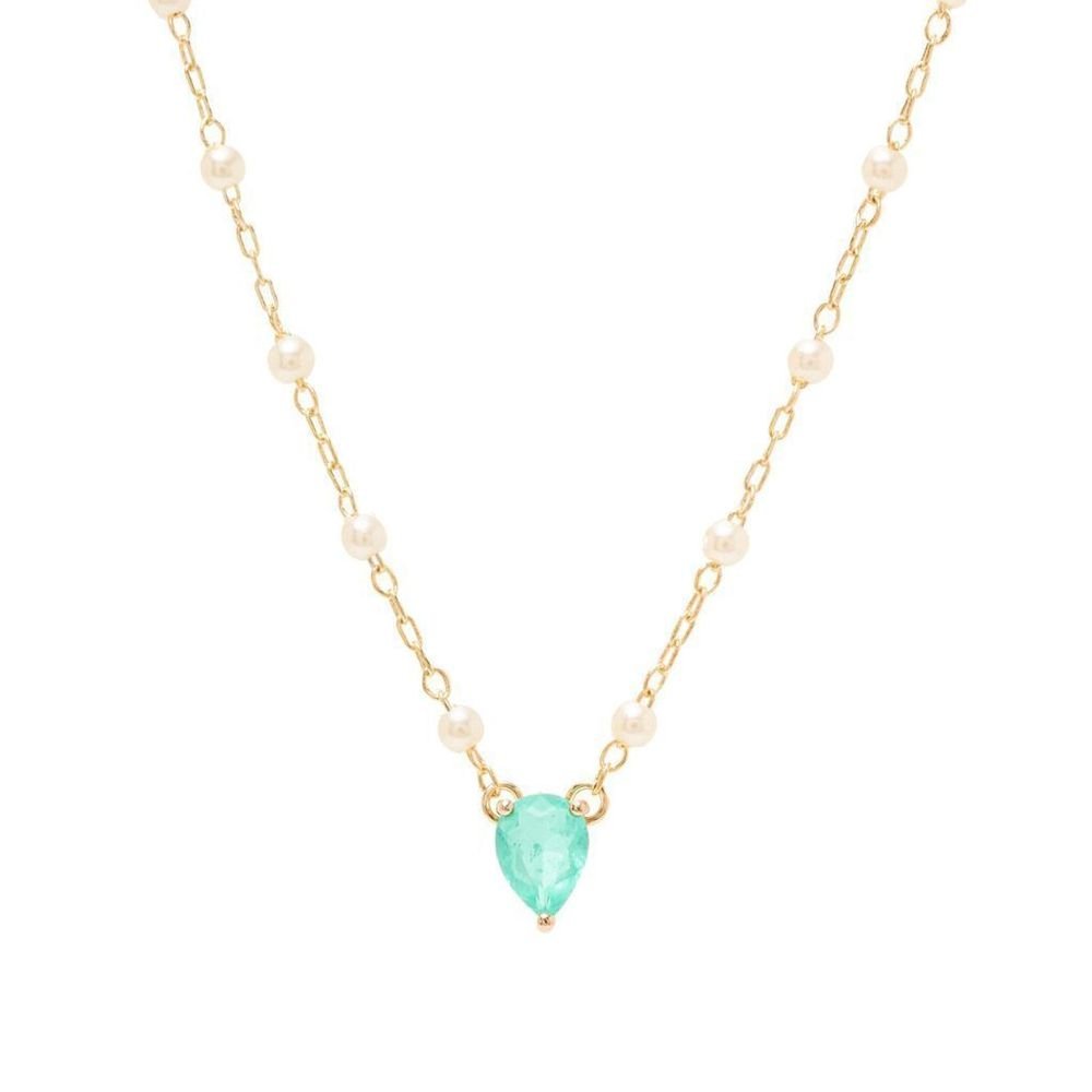 Colar Pérolas Com Gota Fusion Turmalina Semijoia Banho Ouro