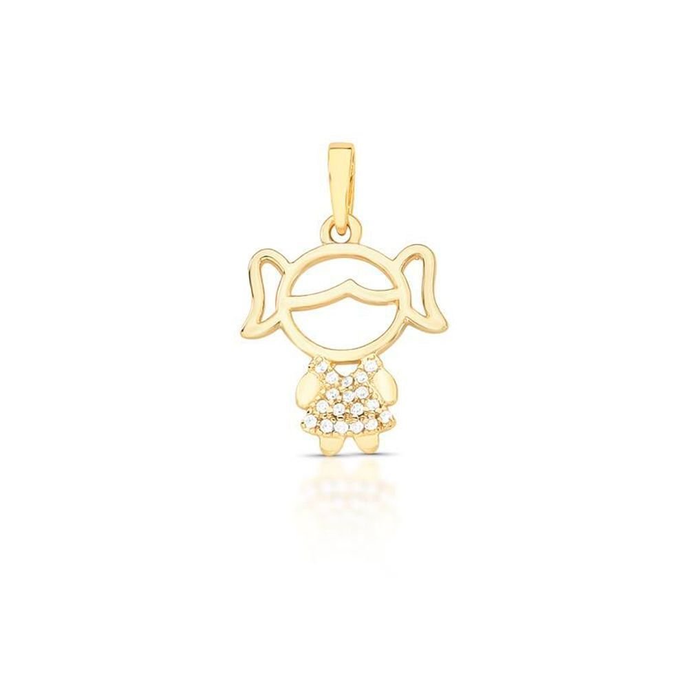 Pingente Menina com Zircônias Semijoia Banho Ouro