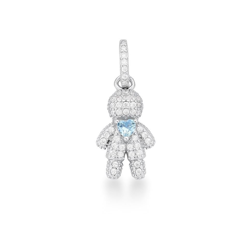 Pingente Menino Zircônias e Coração Azul Joia em Prata 925