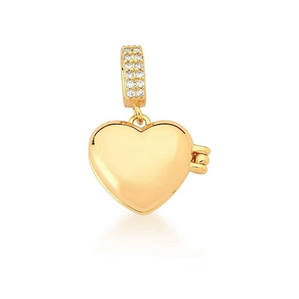 Pingente Relicário Coração Semijoia Banho Ouro