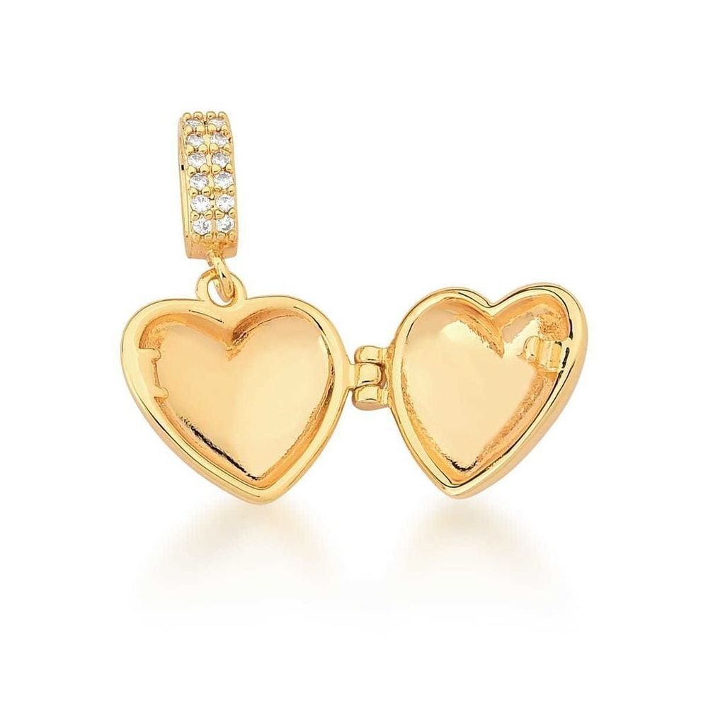 Pingente Relicário Coração Semijoia Banho Ouro Dourado 2