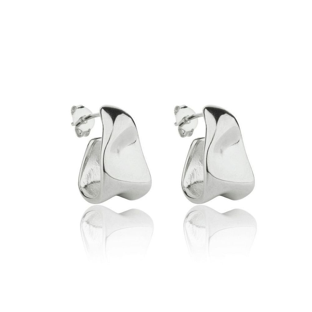 Brinco Argola Design Orgânico Semijoia Banhada a Rodio