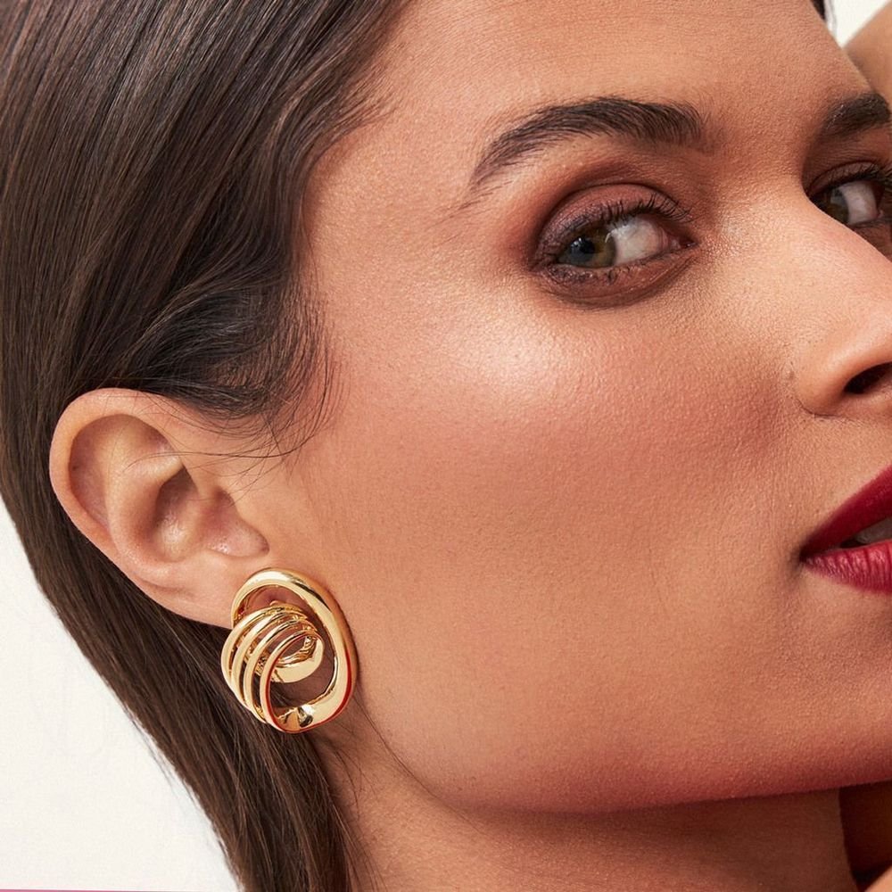 Brinco Orgânico Semijoia Banhado a Ouro Dourado 2