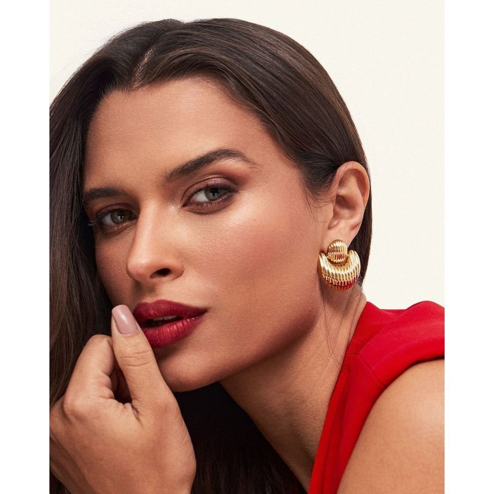 Brinco Vintage Textura Semijoia Banho Ouro Dourado 3