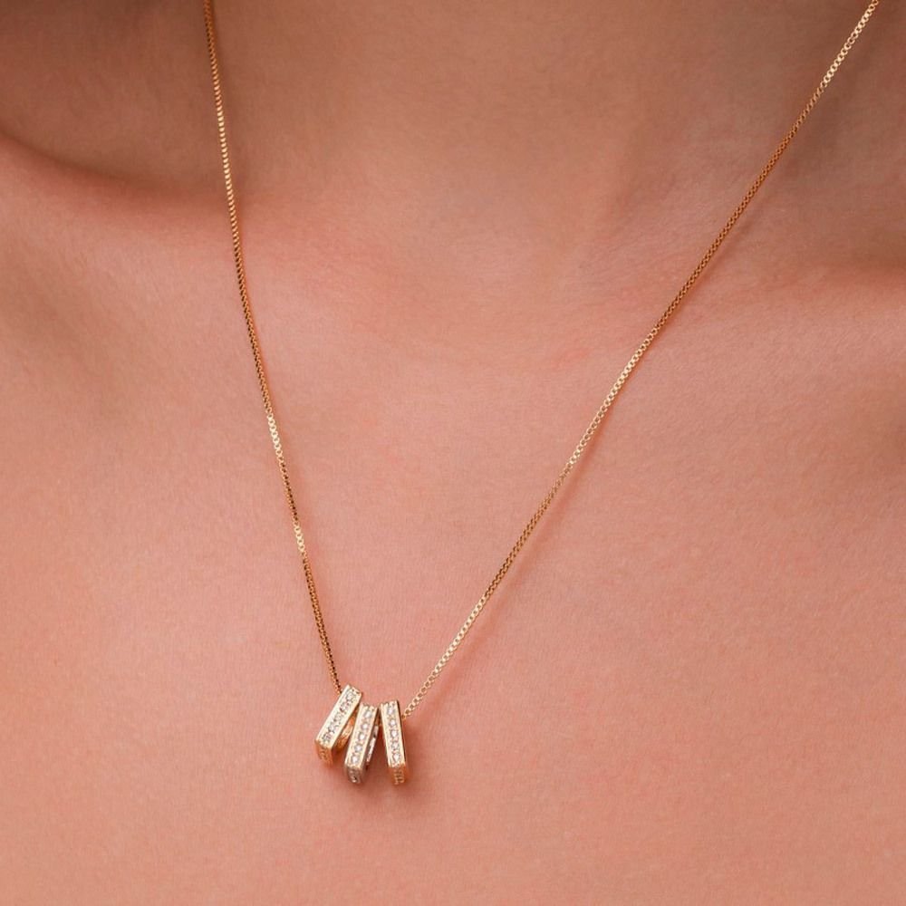 Colar Três Pingentes Zircônias Semijoia Banho Ouro Dourado 2