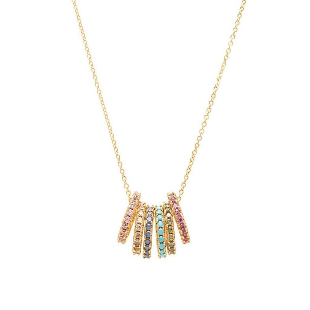 Colar Seis Pingentes Zircônias Coloridas Semijoia Banho Ouro