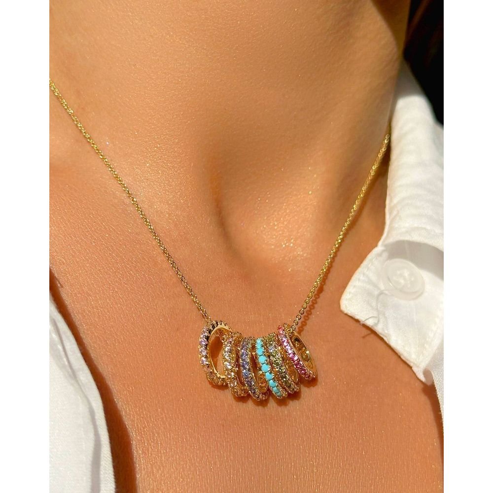 Colar Seis Pingentes Zircônias Coloridas Semijoia Banho Ouro Dourado 2