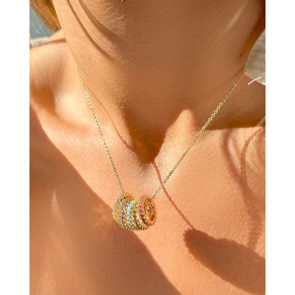 Colar Seis Pingentes Zircônias Coloridas Semijoia Banho Ouro Dourado 3