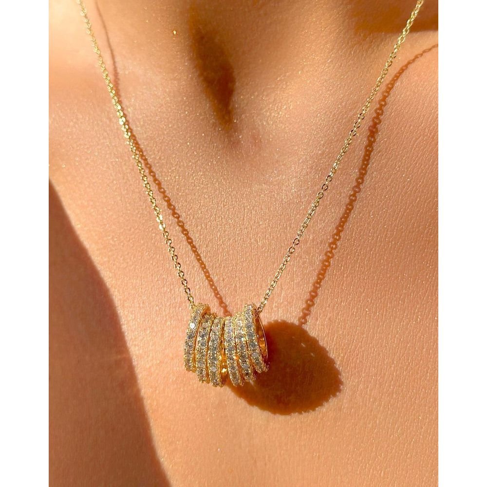 Colar Seis Pingentes Zircônias Cristal Semijoia Banho Ouro Dourado 2