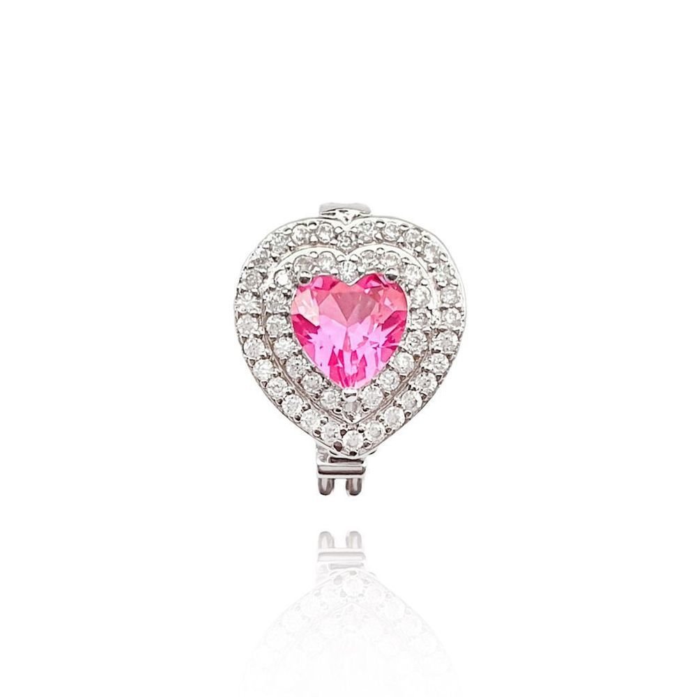 Pingente Trava Coração Turmalina Rosa Semijoia Rodio Prata 1