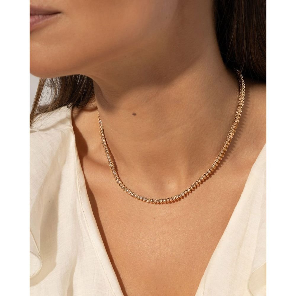 Colar Riviera Zircônias Âmbar Semijoia Fecho Gaveta Dourado 2