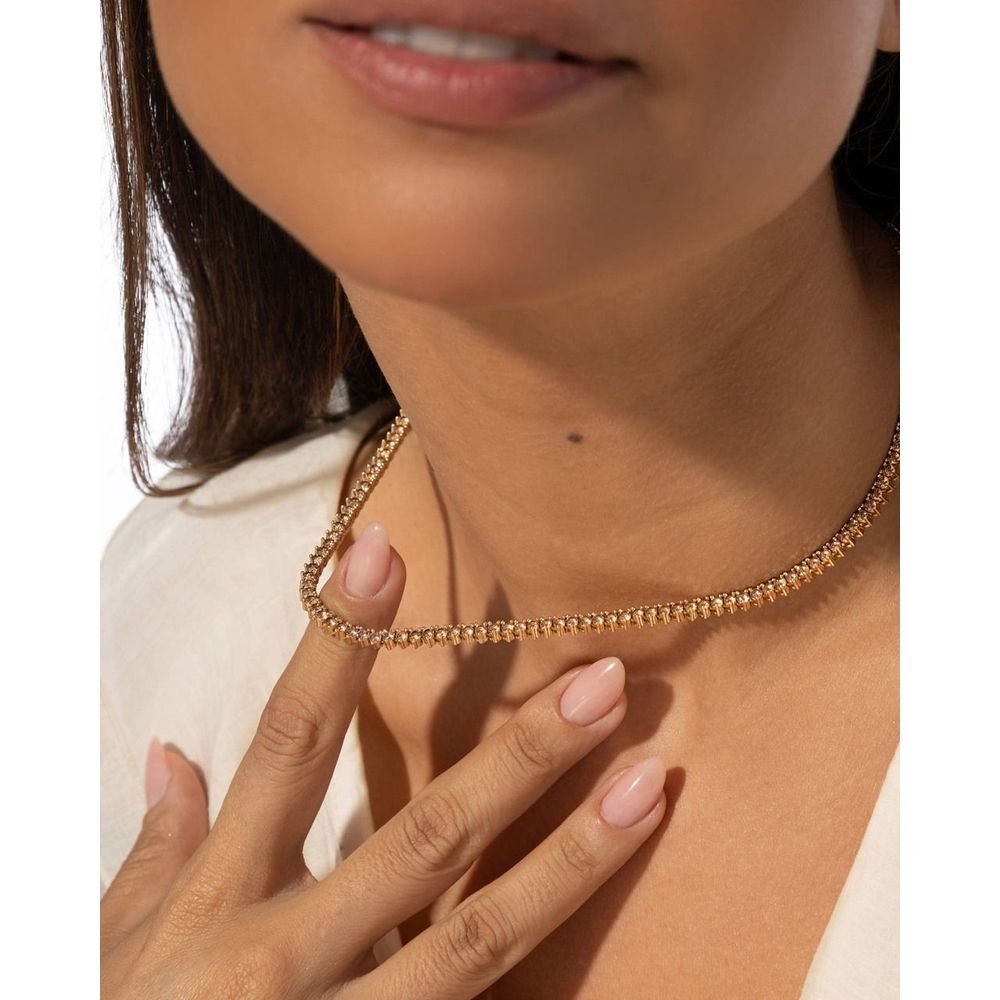 Colar Riviera Zircônias Âmbar Semijoia Fecho Gaveta Dourado 3