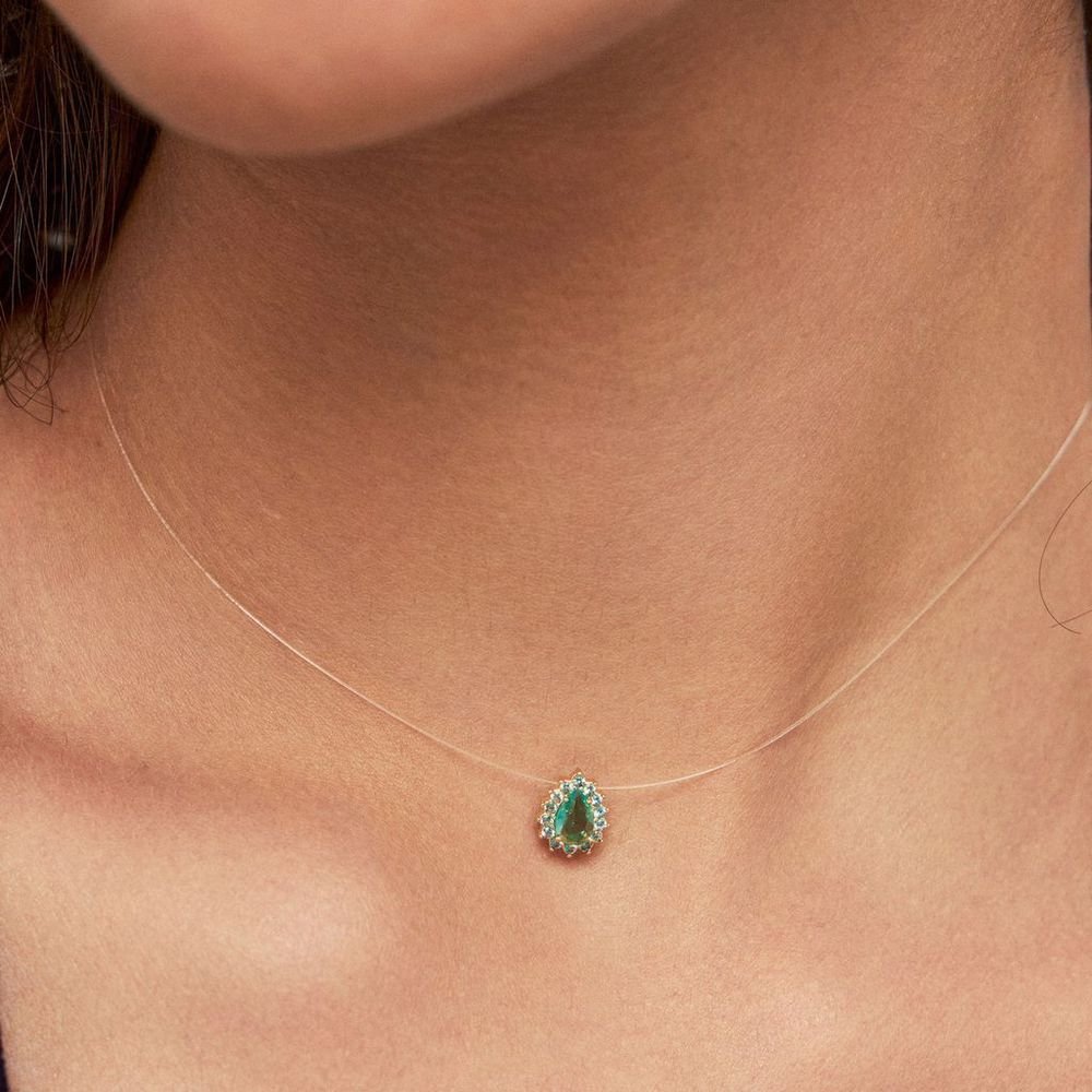 Conjunto Semijoia Colar e Brinco Gota Verde Turmalina Prata/Verde 2