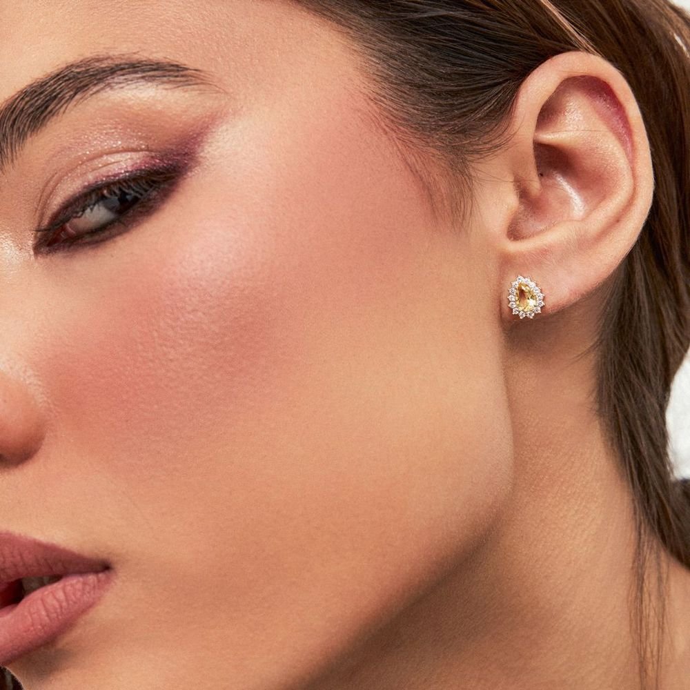 Brinco Gota Zircônias Amarelo Citrino Semijoia Amarelo 2