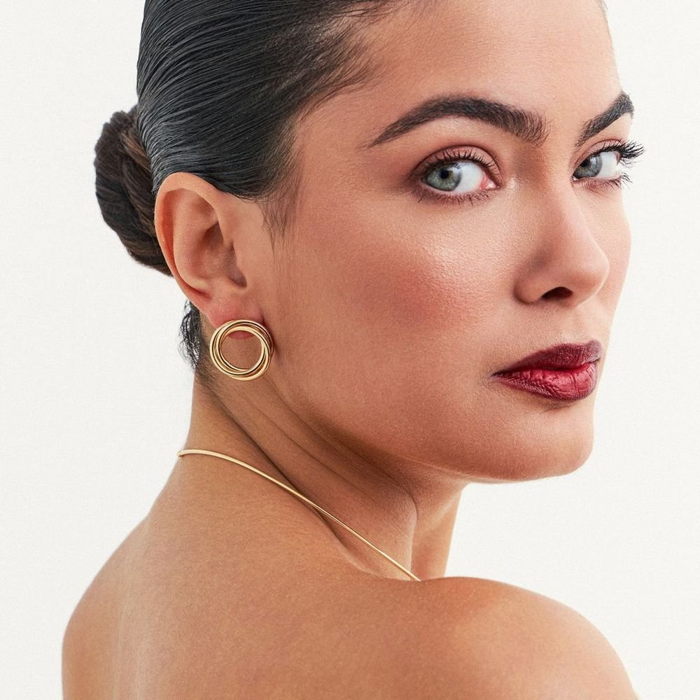 Brinco Redondo Infinito Semijoia Banho Ouro Dourado 3