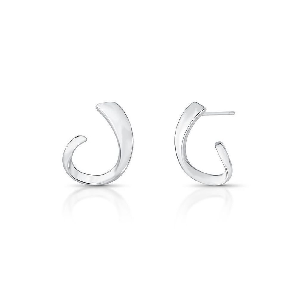 Brinco Minimalista Curvo Liso Semijoia Banho Rodio