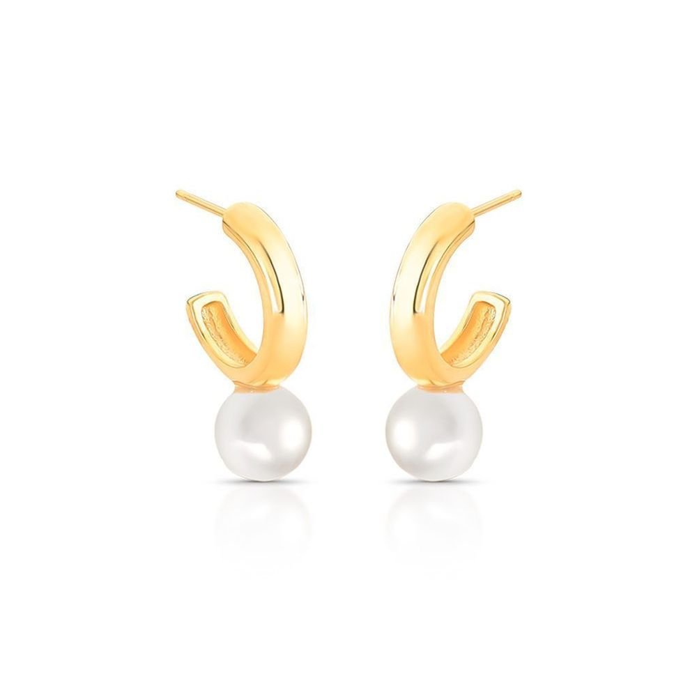 Brinco Argola com Pérola Shell Semijoia Dourado 1