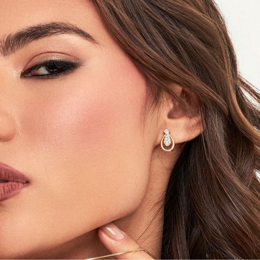 Brinco Gota com Cristais Zircônias Semijoia Dourado 2