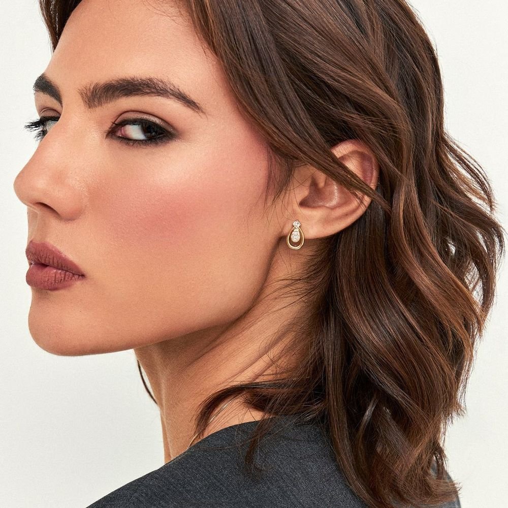 Brinco Gota com Cristais Zircônias Semijoia Dourado 3