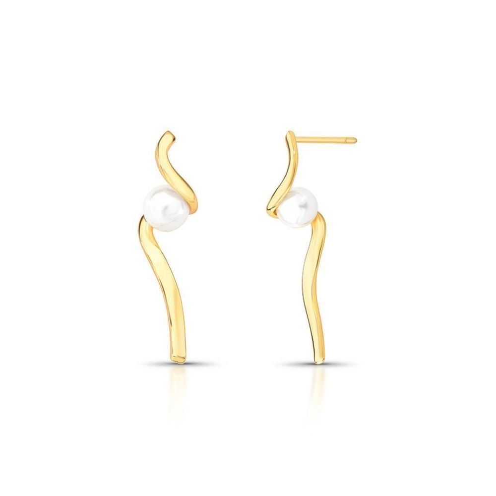 Brinco Design Orgânico com Pérola Shell Semijoia