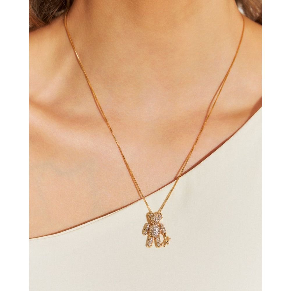 Colar Pingente Urso Teddy Bear Zircônias Semijoia Dourado 2