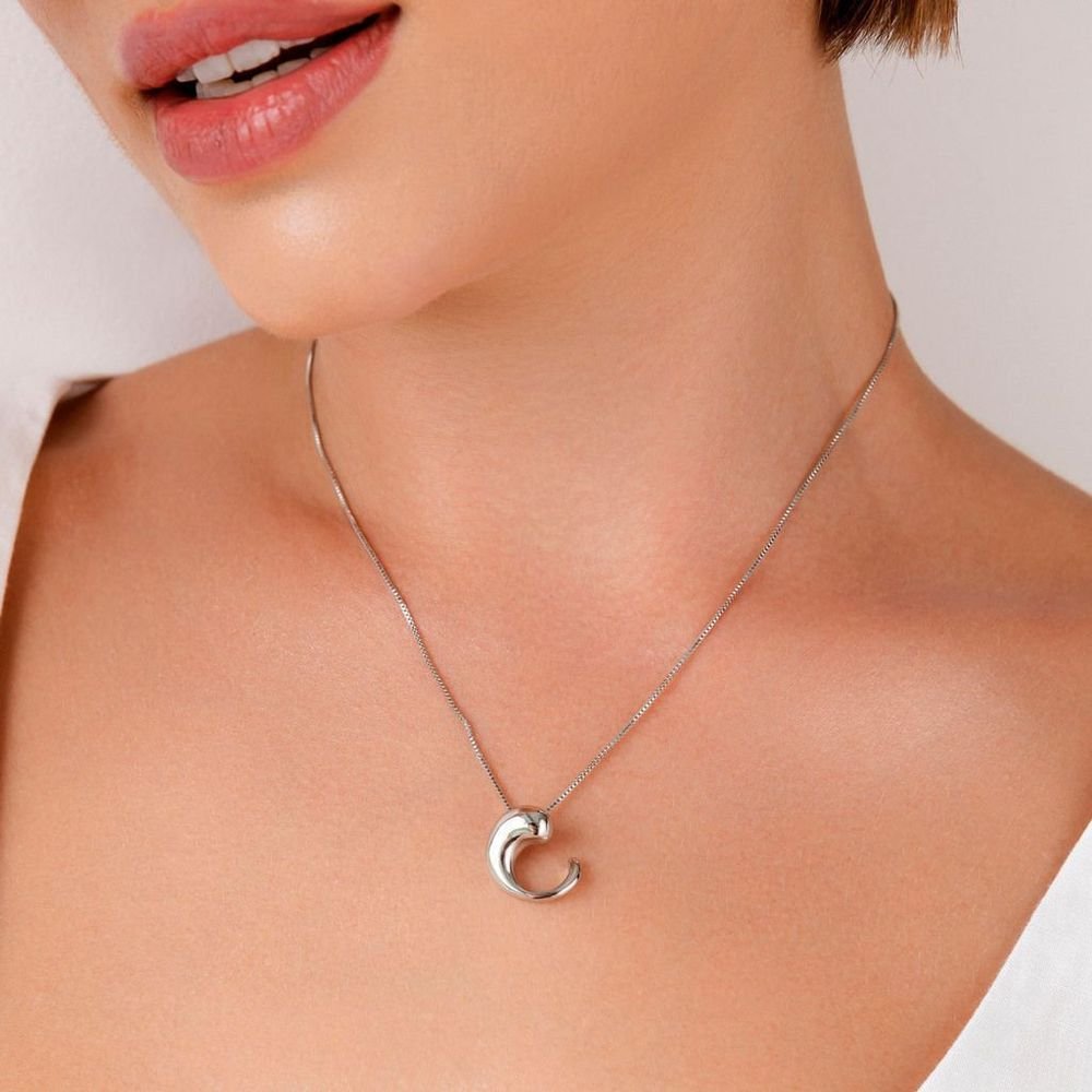 Conjunto Colar Brinco Gota Vírgula Redonda Semijoia Rodio Prata 2