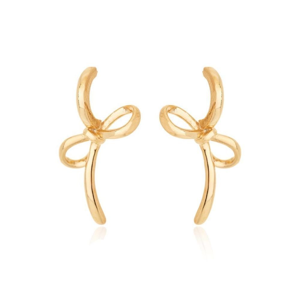 Brinco Laço Liso Semijoia Banho de Ouro Dourado 2