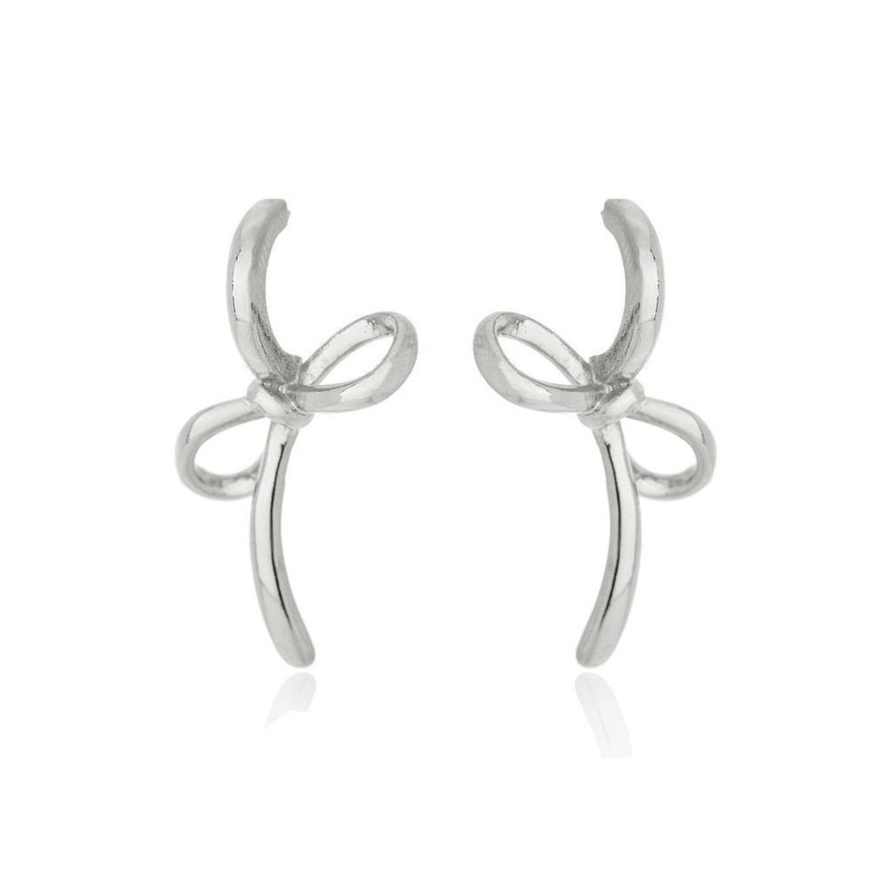 Brinco Laço Liso Semijoia Banho de Rodio