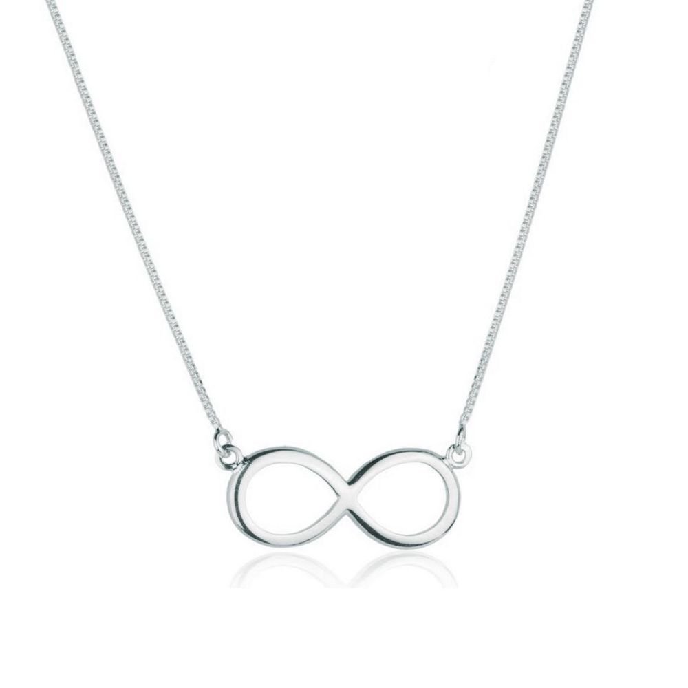 Colar Pingente Símbolo Infinito Semijoia Banho Rodio