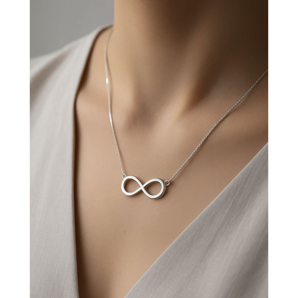 Colar Pingente Símbolo Infinito Semijoia Banho Rodio Prata 2