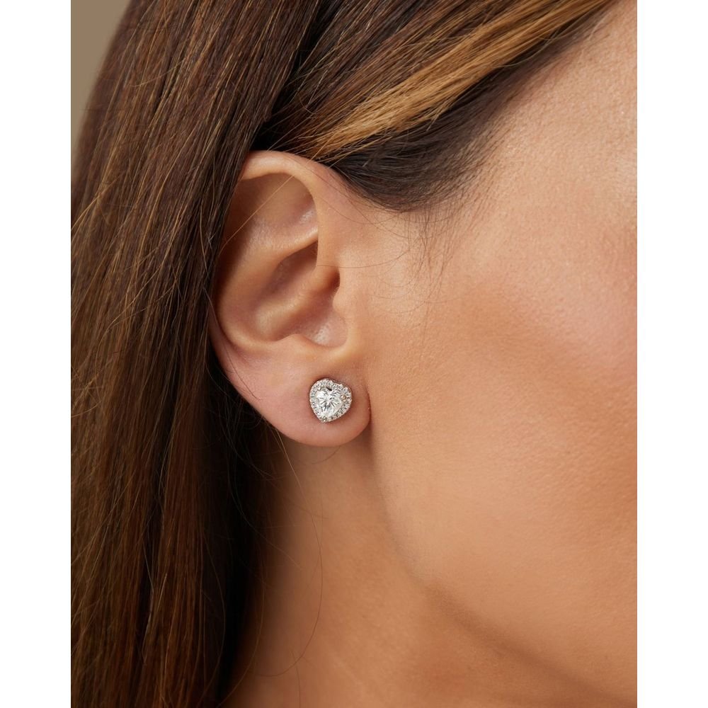 Brinco Coração Clássico Pedra Moissanite Joia Prata 925 GRA Prata 2