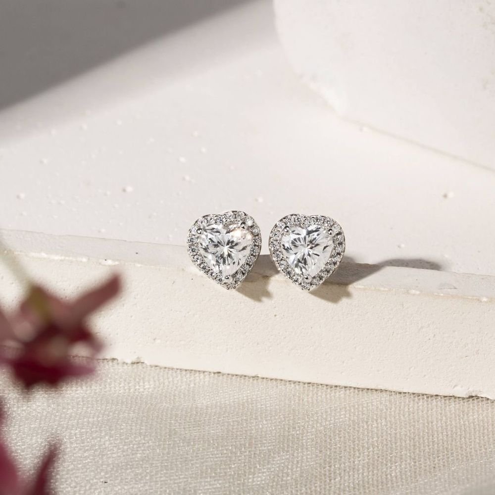 Brinco Coração Clássico Pedra Moissanite Joia Prata 925 GRA Prata 3