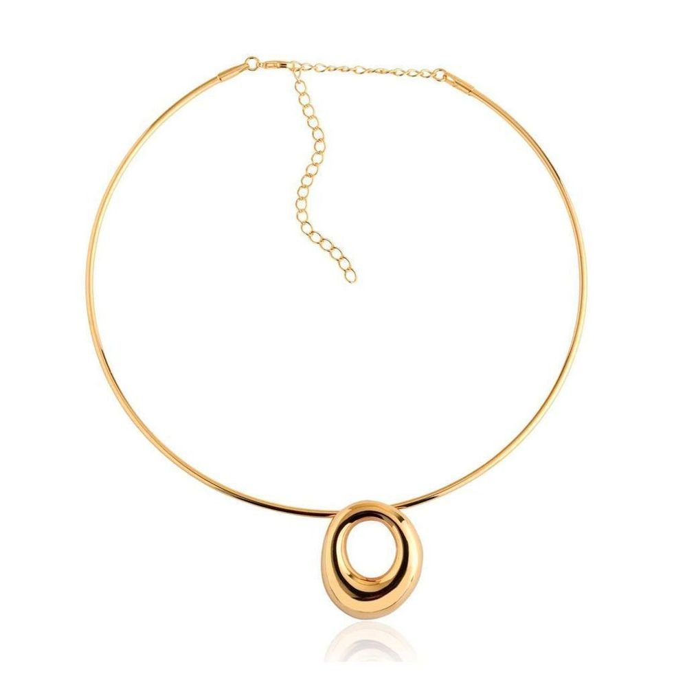 Conjunto Brinco e Colar Pingente Orgânico Semijoia Banho Ouro Dourado 3