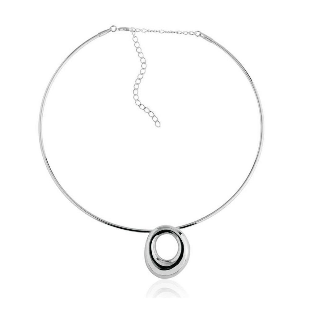 Conjunto Brinco e Colar Pingente Orgânico Semijoia Rodio Prata 3