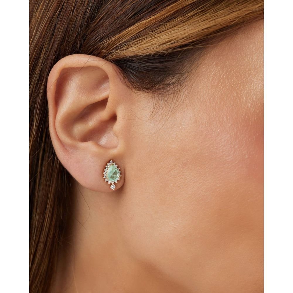 Brinco Gota Fusion Esmeralda Colombiana Zircônias Semijoia Dourado 2