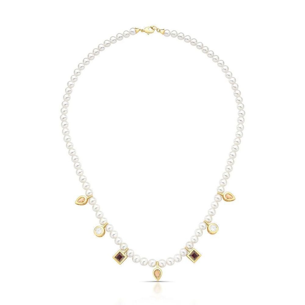 Colar Pérolas Shell Zircônias Cristal Fumê Canário Semijoia