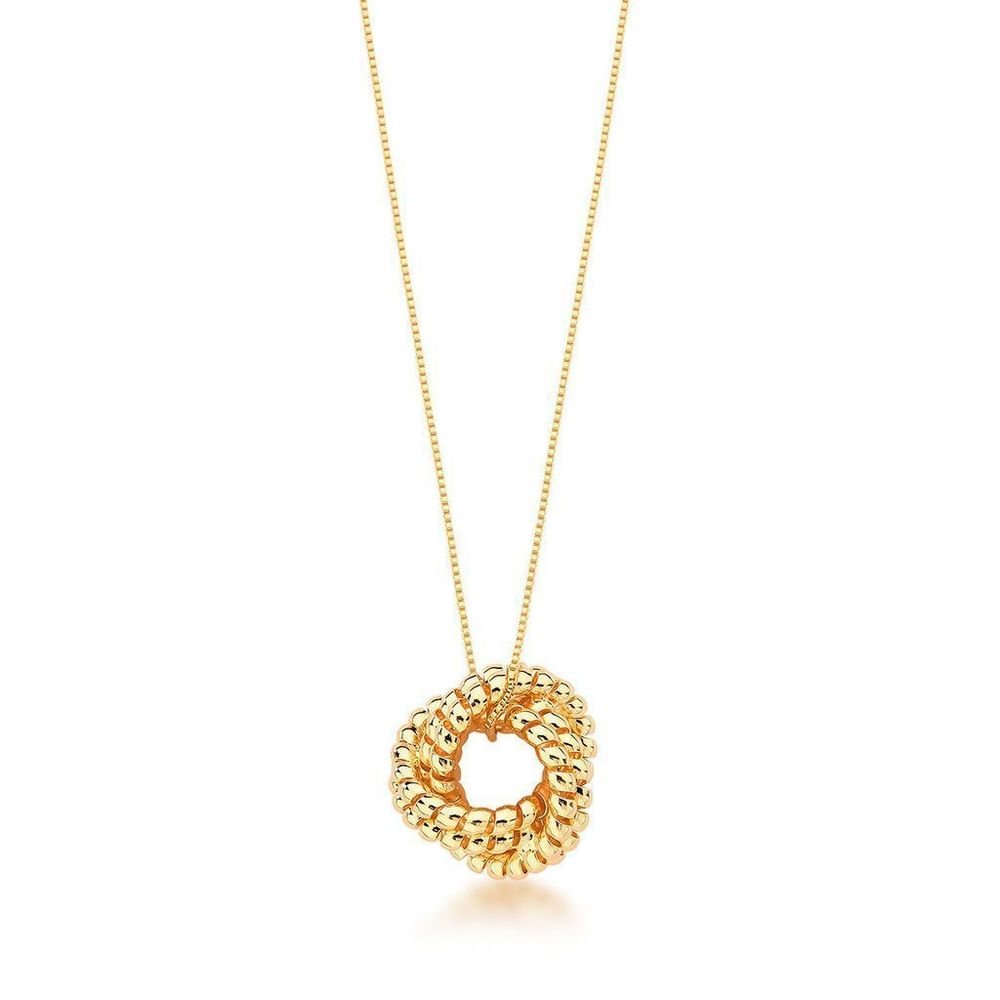 Colar Pingente Redondo Entrelaçado com Textura Semijoia