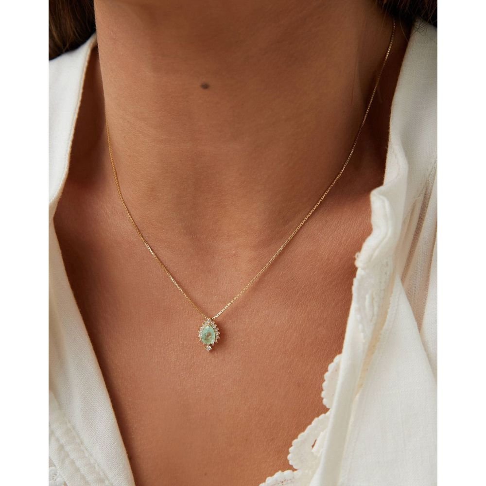 Conjunto Gota Fusion Esmeralda Colombiana Zircônias Semijoia Dourado 2