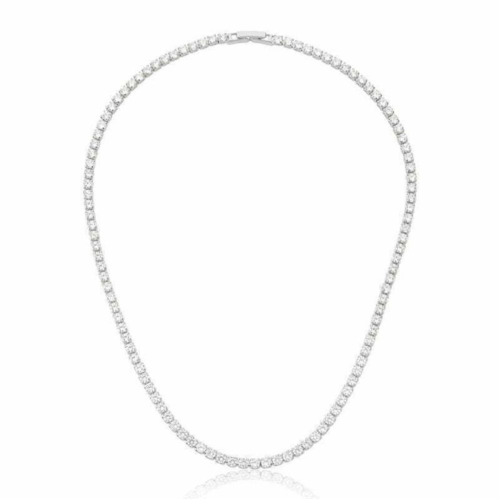 Colar Riviera Zircônias Semijoia Banho Rodio Fecho Trava