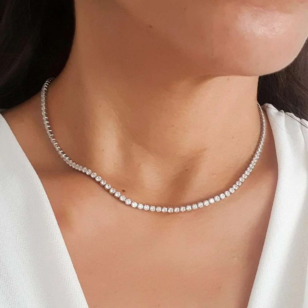 Colar Riviera Zircônias Semijoia Banho Rodio Fecho Trava Prata 2